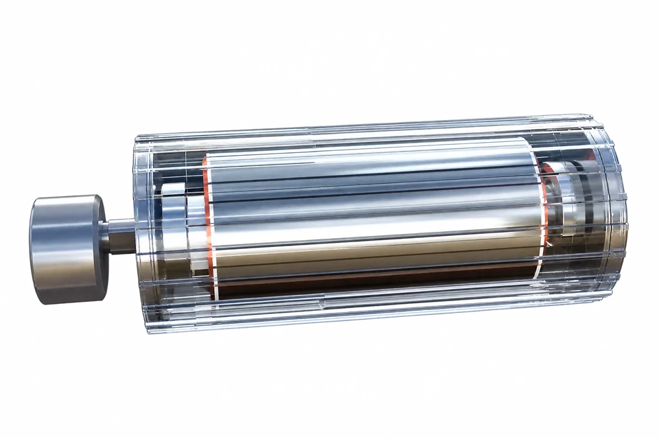 See-through MagDrive powered pulley: one stator inside a turning magnet shell, no gearbox